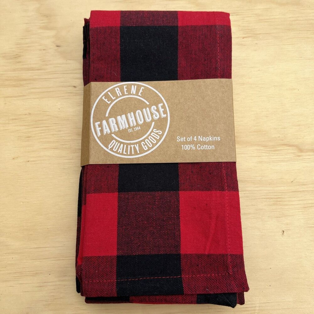 Farmhouse Living Holiday Buffalo Check 20"x20" (Set of 4 Napkins) Red/Black